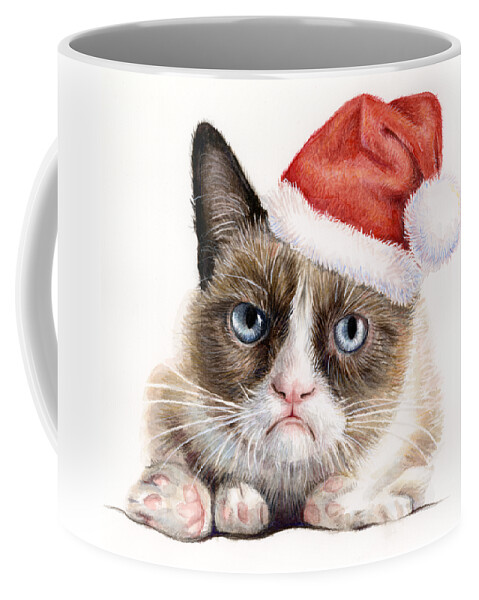 Grumpy Coffee Mug featuring the painting Grumpy Cat as Santa by Olga Shvartsur