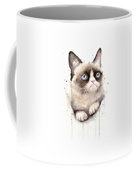 Grumpy Coffee Mug featuring the painting Grumpy Cat Watercolor by Olga Shvartsur
