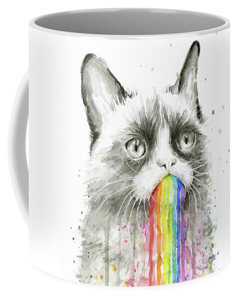 Grumpy Coffee Mug featuring the painting Grumpy Rainbow Cat by Olga Shvartsur