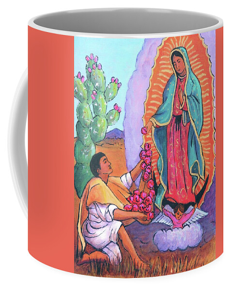 Guadalupe Coffee Mug featuring the painting Guadalupe and Juan Diego by Candy Mayer