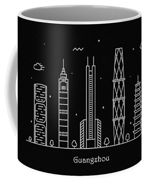 Guangzhou Coffee Mug featuring the drawing Guangzhou Skyline Travel Poster by Inspirowl Design
