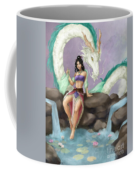 Dragon Coffee Mug featuring the digital art Guardian of the Lotus by Brandy Woods