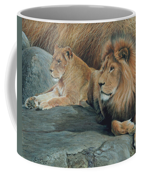 Big Cats Coffee Mug featuring the painting Guardians Of The Wild by David Vincenzi