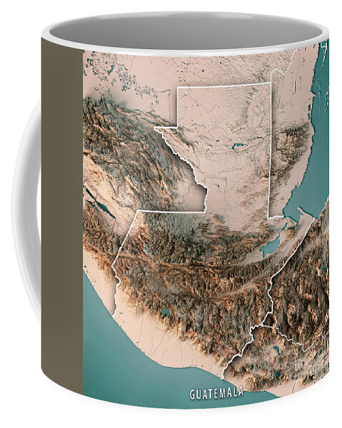 Guatemala Coffee Mug featuring the digital art Guatemala Country 3D Render Topographic Map Neutral Color Border by Frank Ramspott