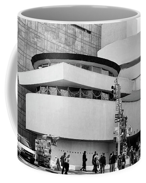 Nyc Coffee Mug featuring the photograph Guggenheim Museum NYC BW by Chuck Kuhn
