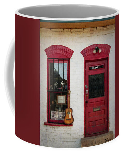 Red Coffee Mug featuring the photograph Guitar Store in Salida by Peggy Dietz