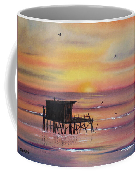 Sunset Coffee Mug featuring the painting Gulf Coast Fishing Shack by Susan Kubes