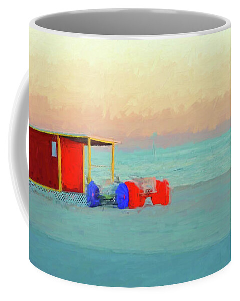 Mississippi Gulf Coast Coffee Mug featuring the photograph Gulf Coast Red Beach Hut Sunset Saiboat by Rebecca Korpita