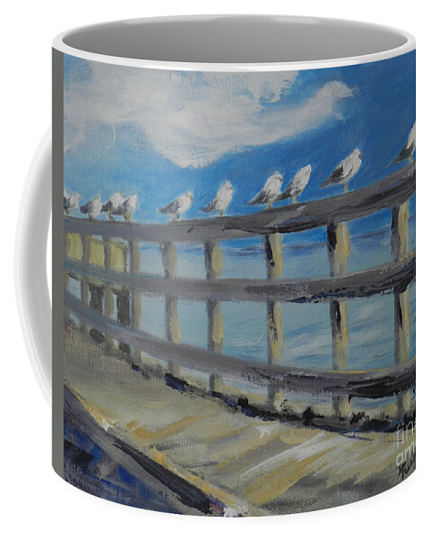 Seaside Coffee Mug featuring the painting Gulls in Line by Deborah Ferree