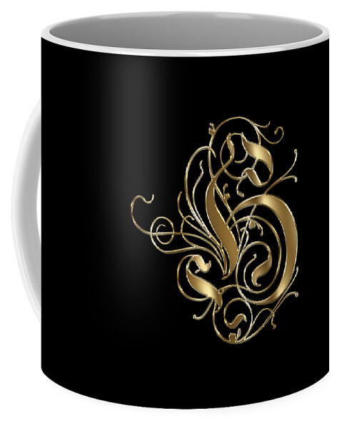 Gold Letter H Coffee Mug featuring the painting H Ornamental Letter Gold Typography by Georgeta Blanaru