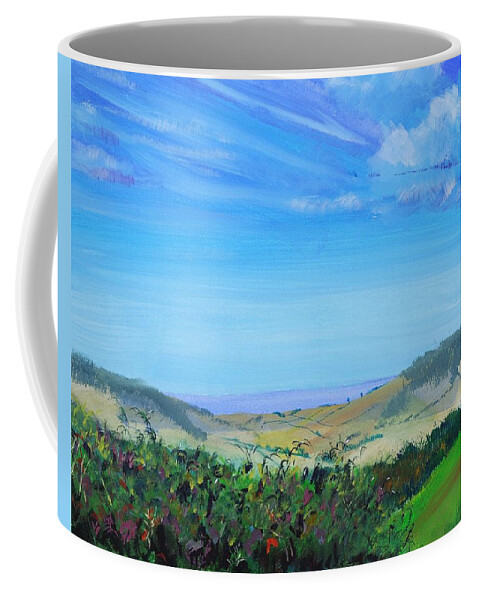 Haldon Hills Coffee Mug featuring the painting Haldon Hills Sea View by Mike Jory