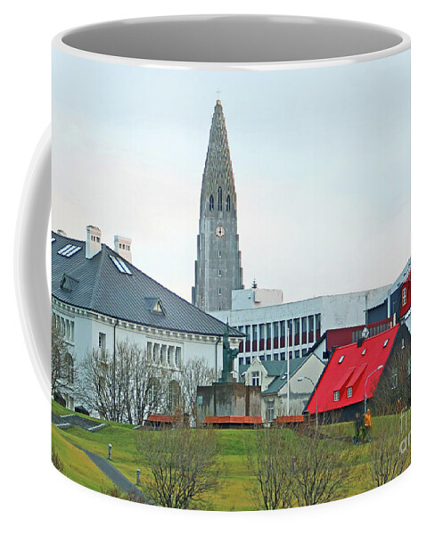 Reykjavik Coffee Mug featuring the photograph Hallgrimskirkja from Harpa 6219 by Jack Schultz