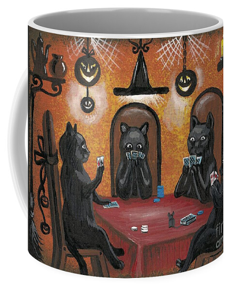 Print Coffee Mug featuring the painting Halloween Hold Em by Margaryta Yermolayeva