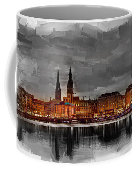 Hamburg Coffee Mug featuring the painting Hamburg Germany Skyline 01 by Gull G