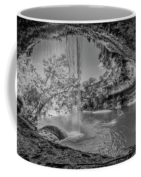 Hamilton Pool Coffee Mug featuring the photograph Texas Oasis Black And White by Jonathan Davison
