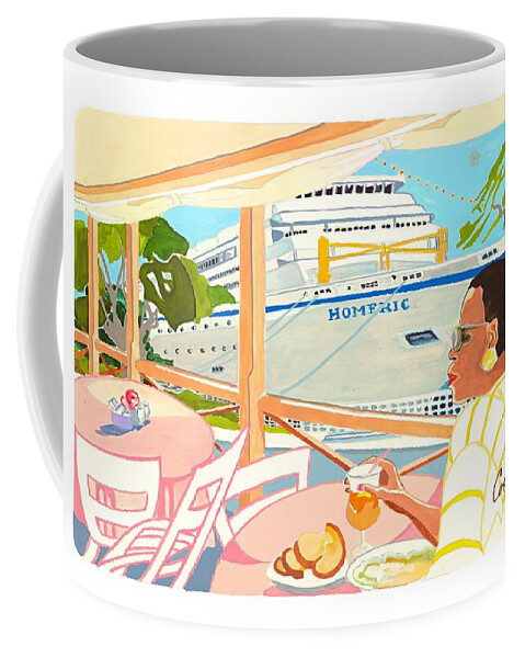 Cruise Destinations Coffee Mug featuring the painting Hamilton's Kerbside Wharf - Bermuda by Joan Cordell