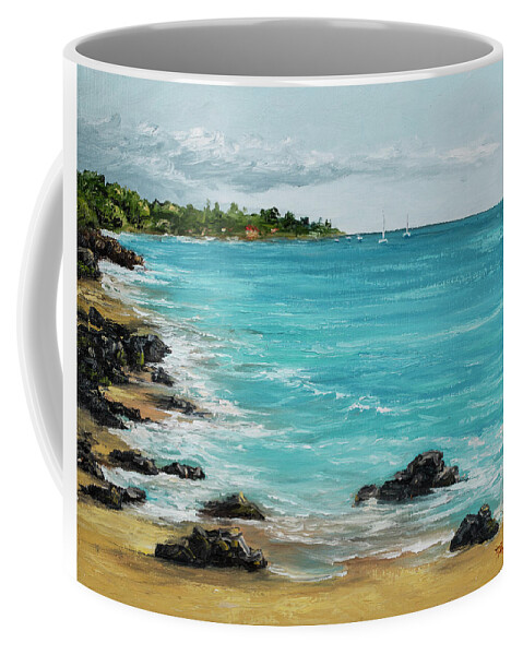 Landscape Coffee Mug featuring the painting Hanakao'o Beach by Darice Machel McGuire