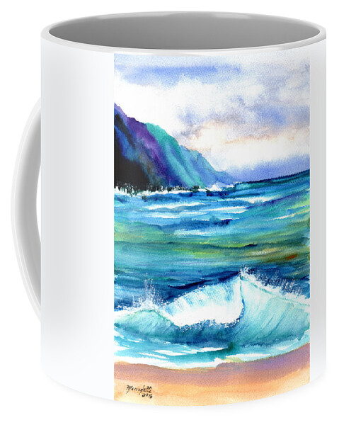 Hanalei Coffee Mug featuring the painting Hanalei Sea by Marionette Taboniar