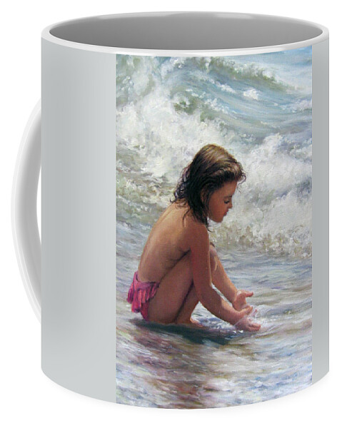 Child In Surf Coffee Mug featuring the painting Hands in the Sea by Marie Witte
