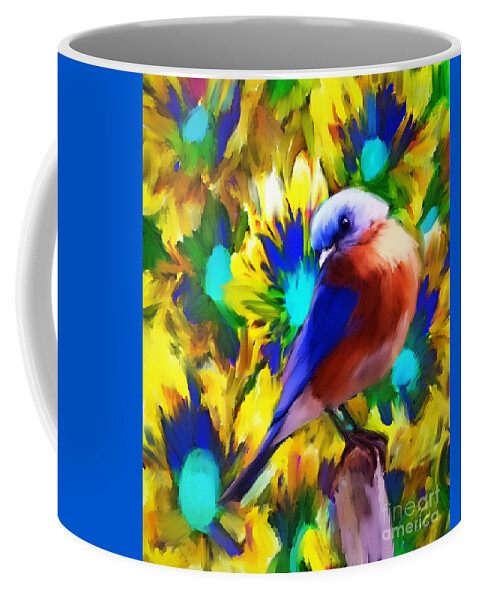  Bluebird Coffee Mug featuring the painting Handsome Bluebird by Tina LeCour