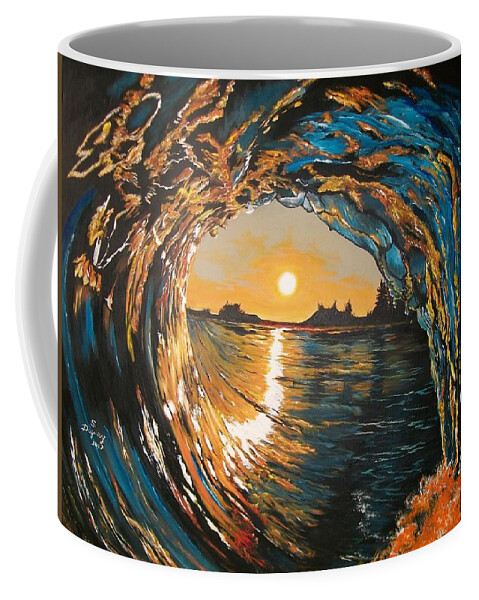 Surfing Coffee Mug featuring the painting Hang Ten in Tofino by Sharon Duguay