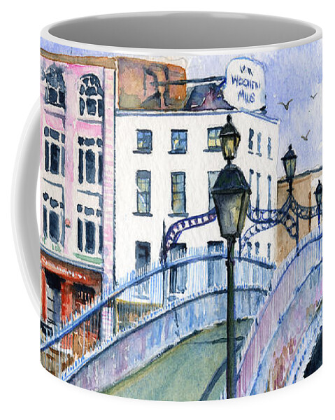 H'penny Coffee Mug featuring the painting Ha'penny Bridge Dublin by John D Benson