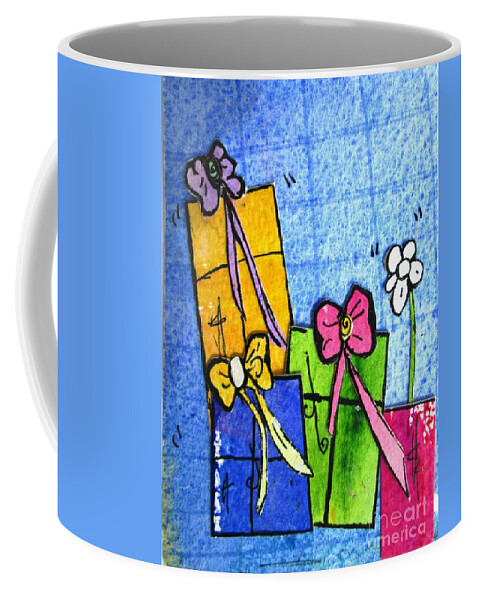 Greeting Card Happy Birthday Coffee Mug featuring the painting Happy birthday card by Mary Cahalan Lee - aka PIXI
