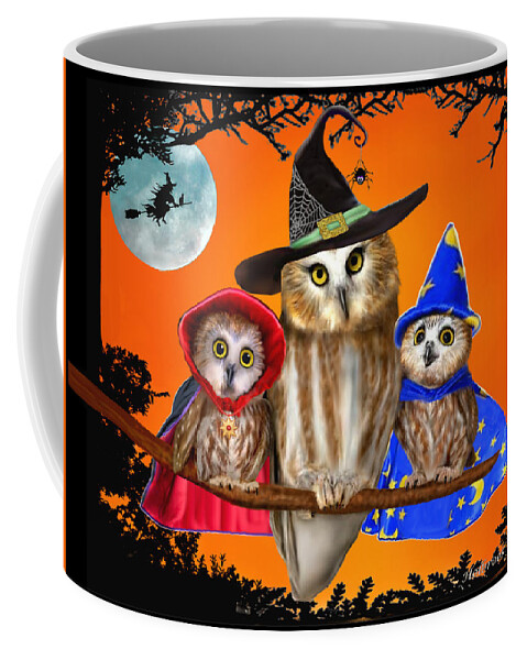 “happy Halloween” Coffee Mug featuring the digital art Happy Halloween From Owl Of Us by Glenn Holbrook