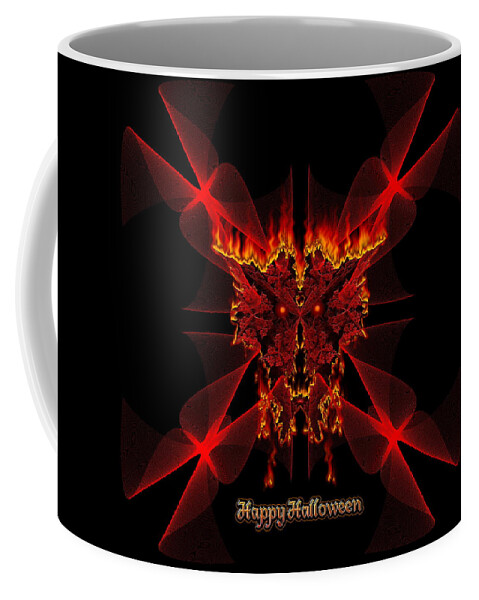 Halloween Coffee Mug featuring the digital art Happy Halloween SineDot Fractal Fire Demon by Rolando Burbon