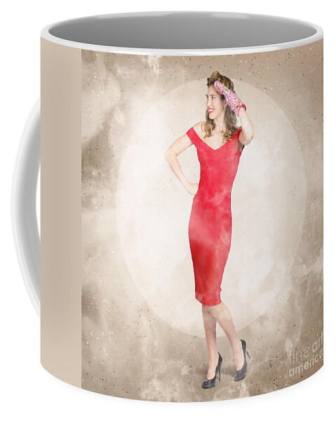 Girl Coffee Mug featuring the photograph Happy pinup cook watching food get chargrilled by Jorgo Photography