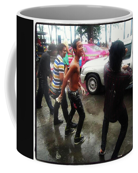 Wishiwerestillthere Coffee Mug featuring the photograph Happy Songkran. The Water Splashing by Mr Photojimsf