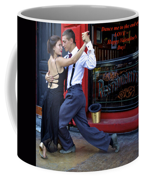 #love #dance #tango #partners #lovers #dancepartners #people #red #blue #passion #sensuous #sexy #street #candid #argentina #caminito #laboca #greeting Card #lovingcouple #valentines #valebtinecard #greetingcard #featuredimage Coffee Mug featuring the photograph Happy Valentine's Day from Argentina by Venetia Featherstone-Witty