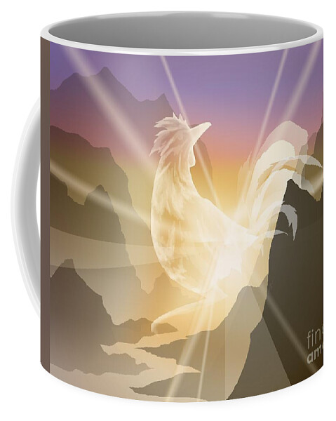 Rooster Coffee Mug featuring the digital art Harbinger of Light by Alice Chen