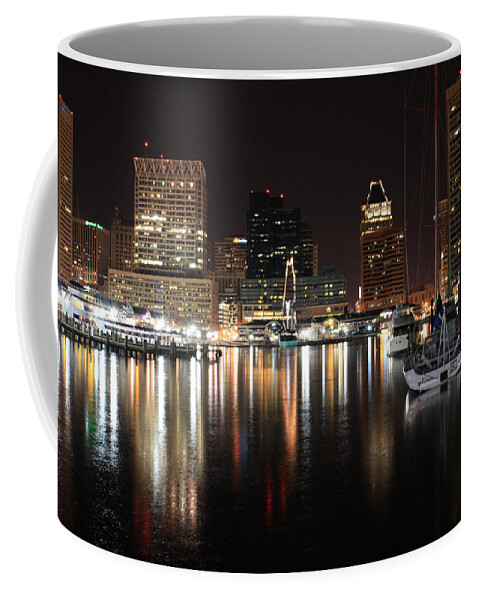 Harbor Coffee Mug featuring the photograph Harbor Nights - Baltimore Skyline by Ronald Reid