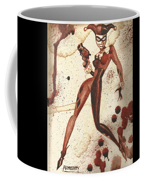 Ryan Almighty Coffee Mug featuring the painting HARLEY QUINN - dry blood by Ryan Almighty