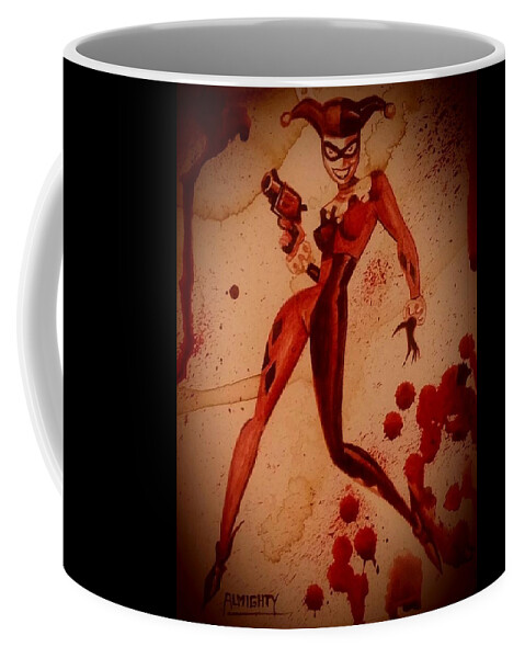 Ryan Almighty Coffee Mug featuring the painting HARLEY QUINN - wet blood by Ryan Almighty