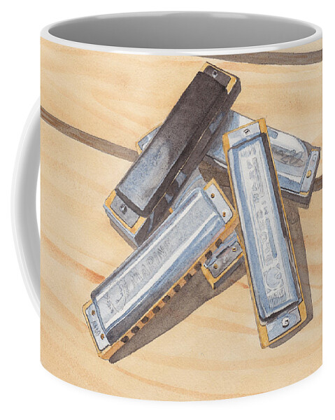 Harmonica Coffee Mug featuring the painting Harmonica Pile by Ken Powers