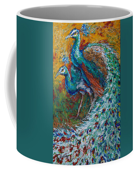 Peacock And Peahen Coffee Mug featuring the painting Harmonious by Jyotika Shroff
