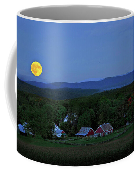 Harvest Moon Coffee Mug featuring the photograph Harvest Moon Over Peacham Vermont by John Vose
