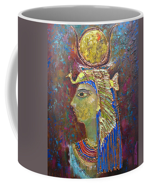 Hathor Coffee Mug featuring the painting Hathor. Goddess of Egypt by Valentina Kondrashova
