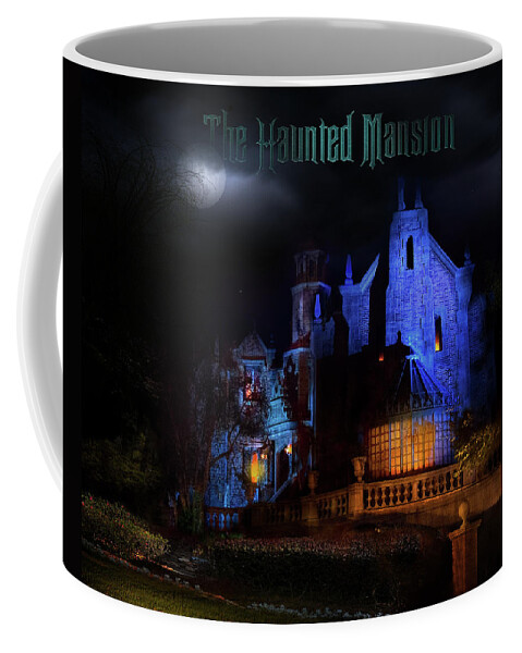 Haunted Mansion Night Coffee Mug featuring the photograph Haunted Mansion at Walt Disney World Poster Version by Mark Andrew Thomas