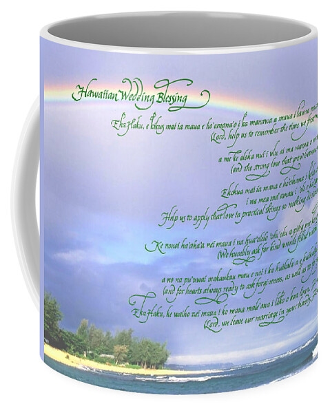Hawaiian Coffee Mug featuring the drawing Hawaiian Language Wedding Blessing by Jacqueline Shuler