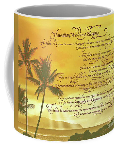 Hawaiian Wedding Coffee Mug featuring the digital art Hawaiian Wedding Blessing-Sunset by Jacqueline Shuler
