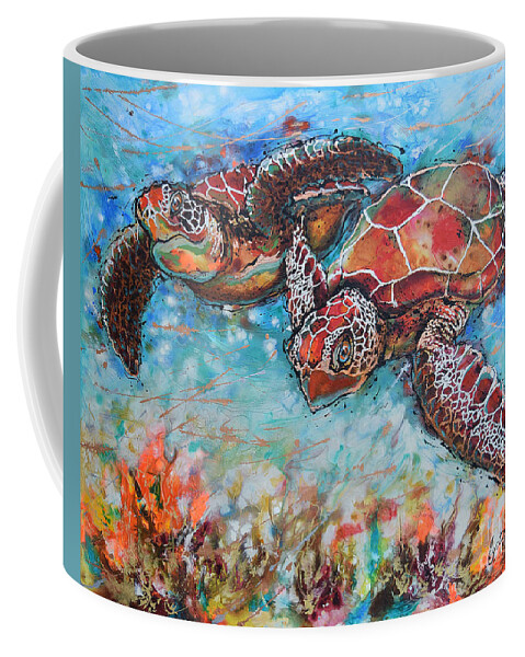 Marine Turtles Coffee Mug featuring the painting Hawksbill Sea Turtles by Jyotika Shroff