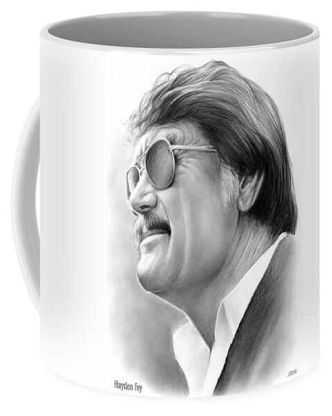 Hayden Fry Coffee Mug featuring the drawing Hayden Fry by Greg Joens