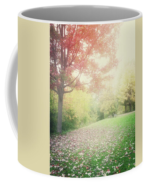 Trees Coffee Mug featuring the photograph Hazy autumn landscape by GoodMood Art