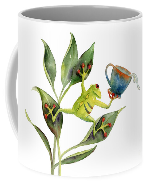 Frog Holding Cup Coffee Mug featuring the painting He Frog by Amy Kirkpatrick