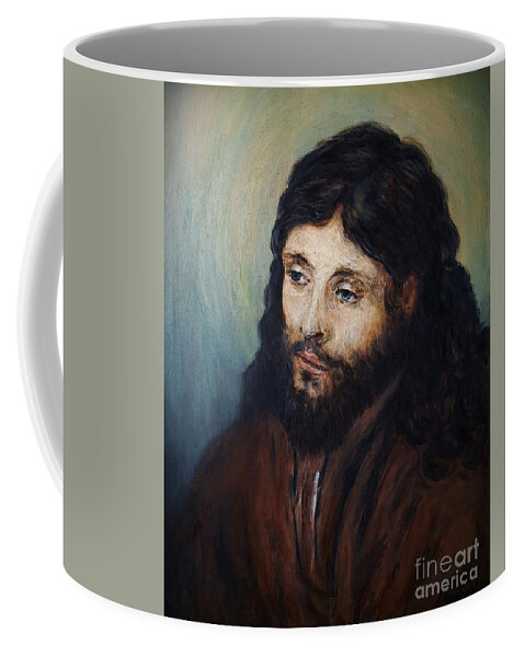 Christ Coffee Mug featuring the painting Head of Christ, portrait study after Rembrandt by Amalia Suruceanu