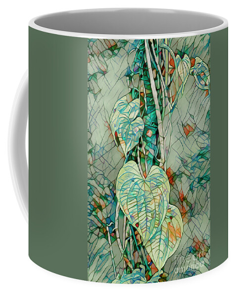 Mosaic Coffee Mug featuring the mixed media Heart Leaf Mosiac by Deborah Benoit