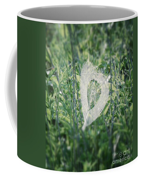 Hearts In Nature Coffee Mug featuring the photograph Hearts In Nature - Heart Shaped Web by Kerri Farley